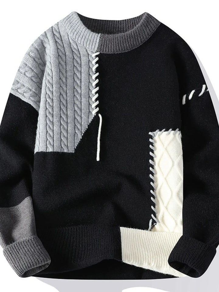 Men's Plus Size Color Block Cable Knit Sweater
