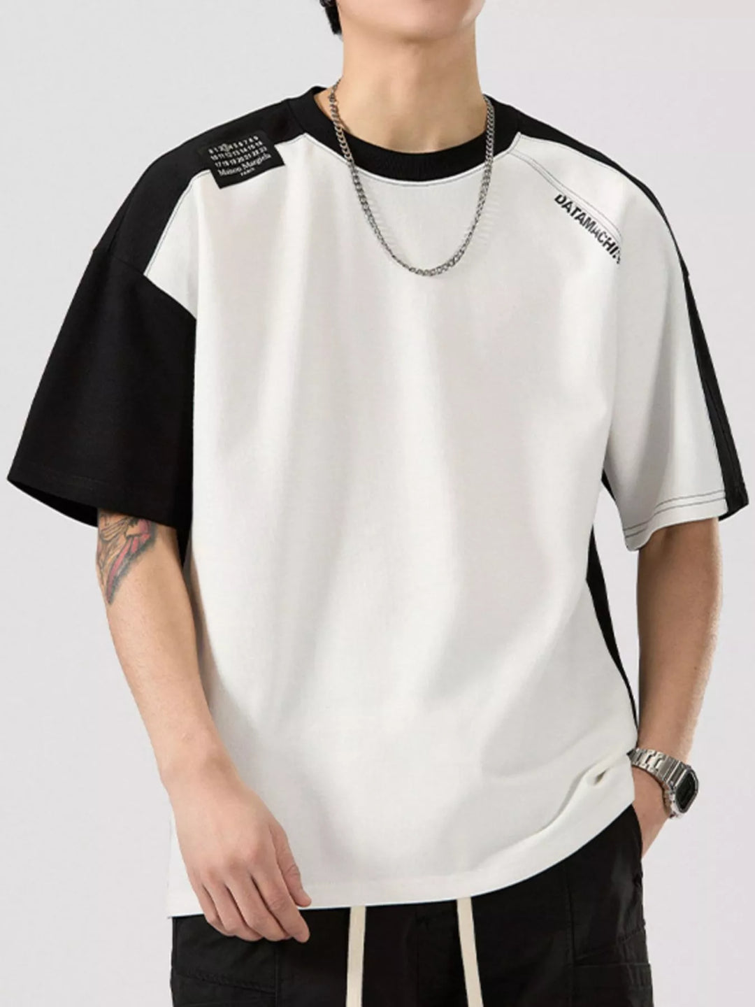 Men's Full Size Color Block Round Neck T-Shirt Plus Size