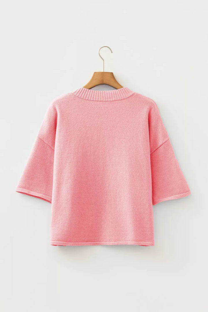 Blossom 3/4 Sleeve Boxy Knit Button Down Sweater Cardigan