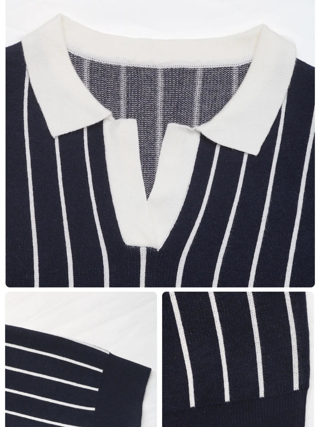 Stripe Contrast Collar Long Sleeve Knit Top