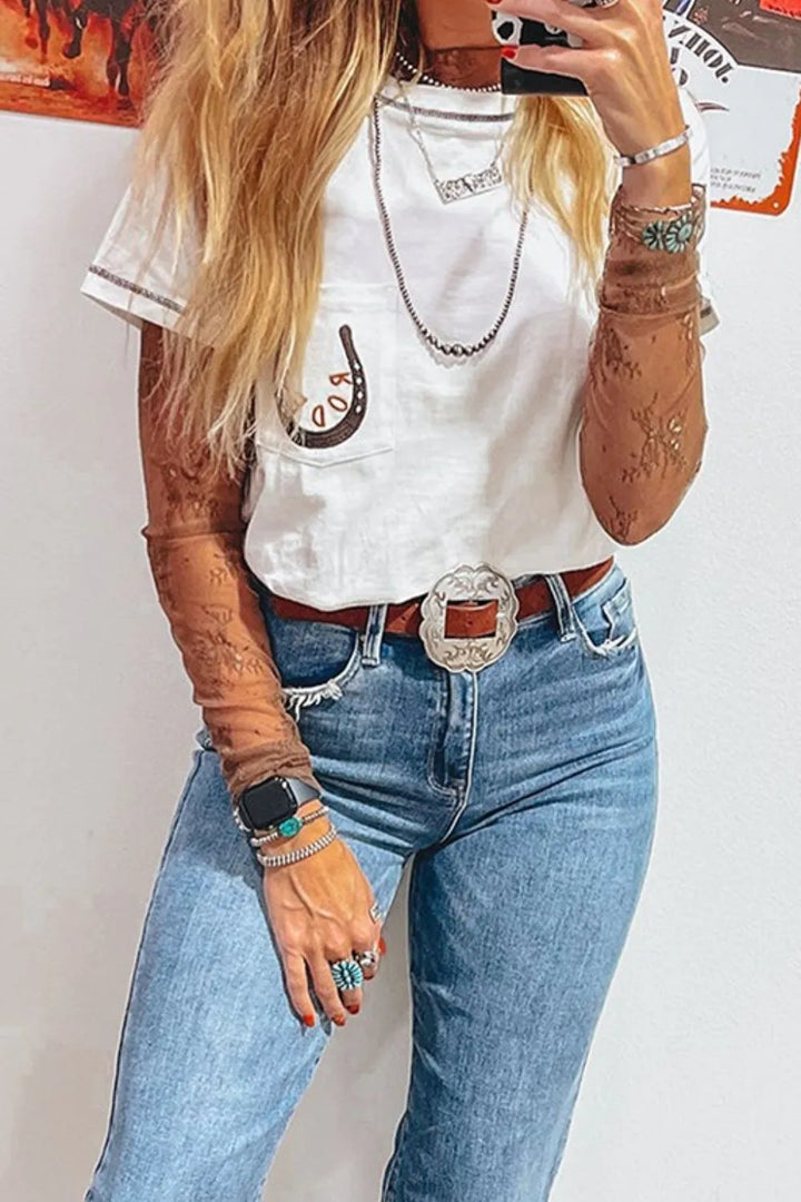 RODEO Horseshoe Embroidered Patch Pocket T-Shirt