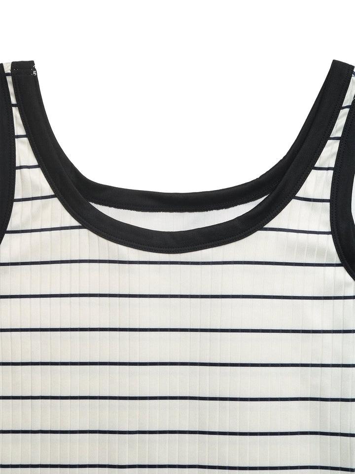 Striped Sleeveless Ribbed Knit Midi Dress