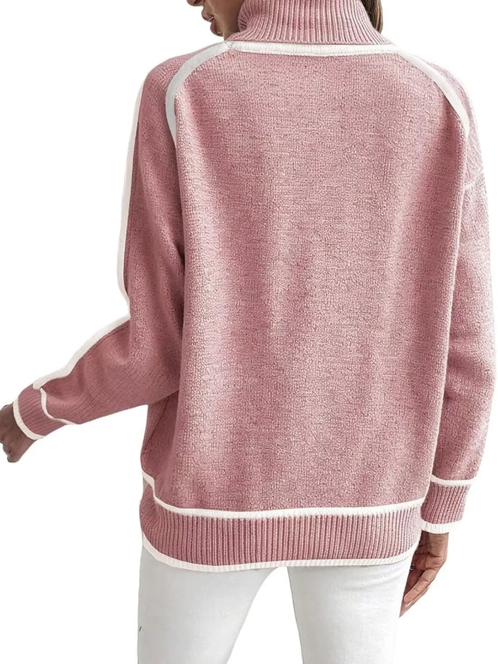 Full Size Turtleneck Contrast Trim Sweater Plus Size
