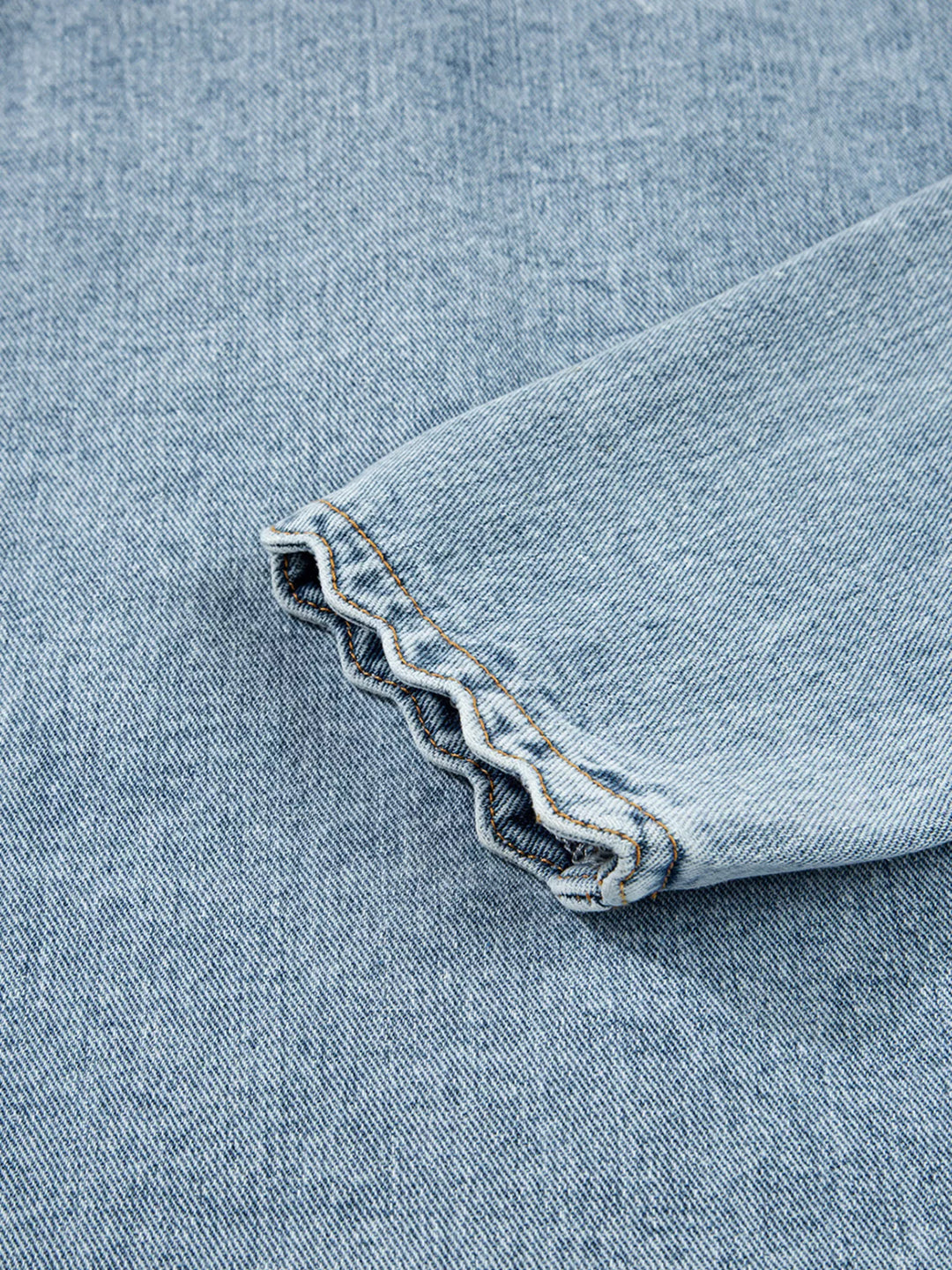 Scallop Trim Collar Patched Pocket Button Up Denim Jacket