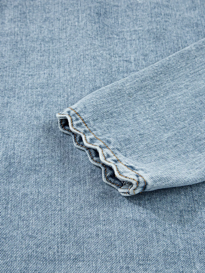 Scallop Trim Collar Patched Pocket Button Up Denim Jacket