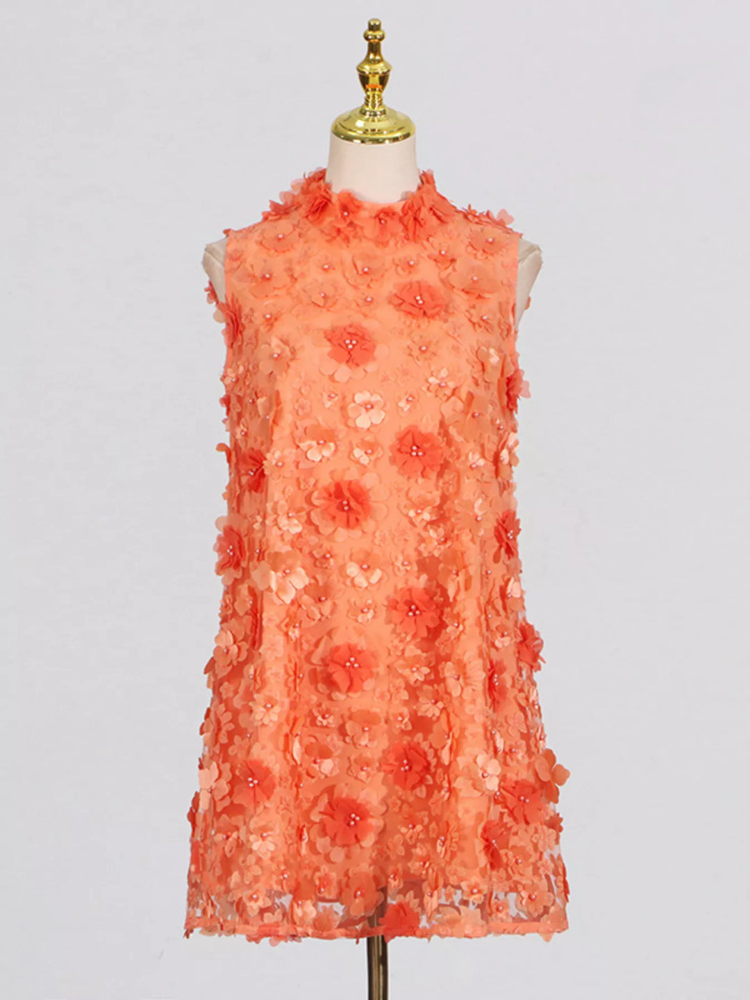 Floral Applique High Neck Sleeveless Mini Dress