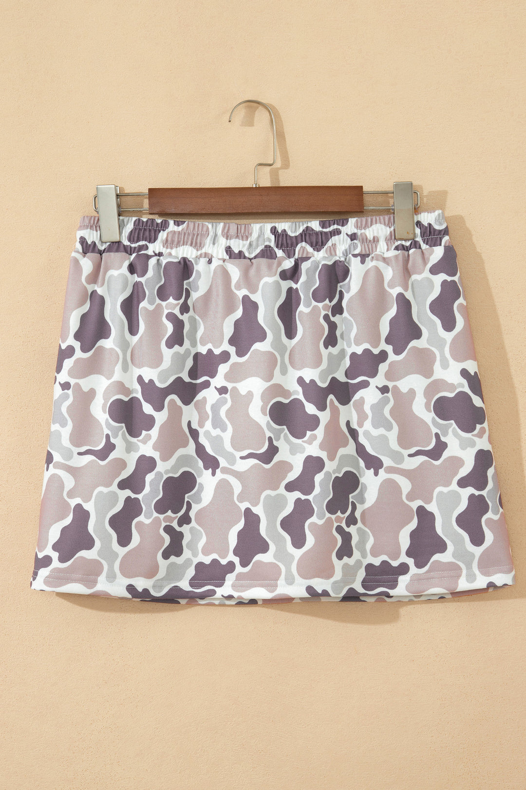Khaki Abstract Camo Elastic Waist Drawstring Mini Skort