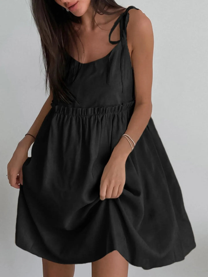 Tie-Shoulder Frill Mini Dress