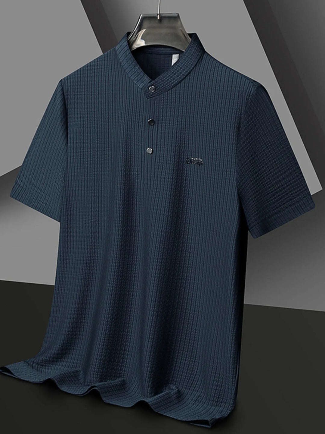 Men's Plus Size Textured Button Detail Short Sleeve Top