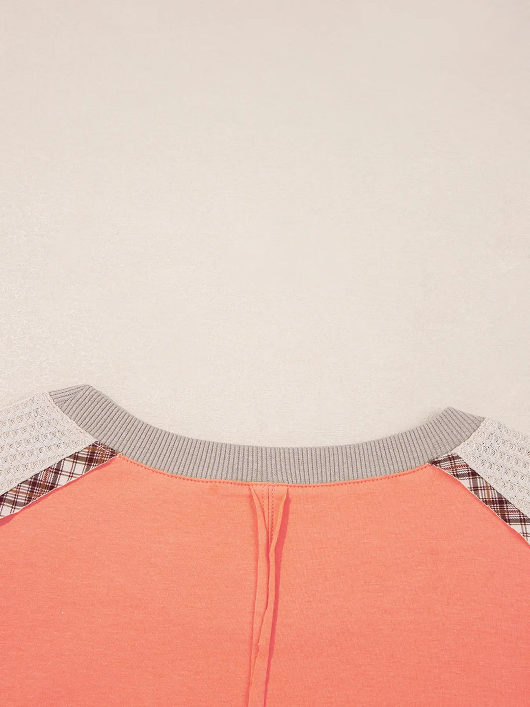 Plaid Waffle Flower Patchwork Contrast Top