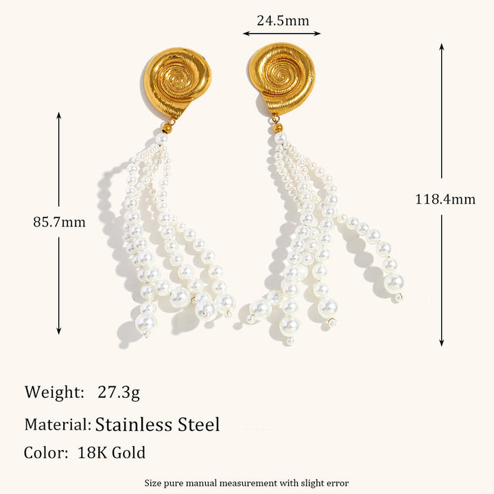 European And American Pearl Tassel Conch Stud Earrings