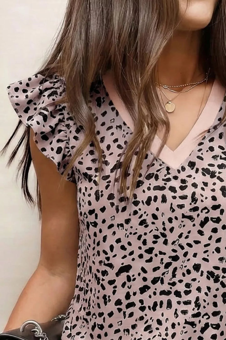 Ruffled Sleeve Leopard Print Blouse