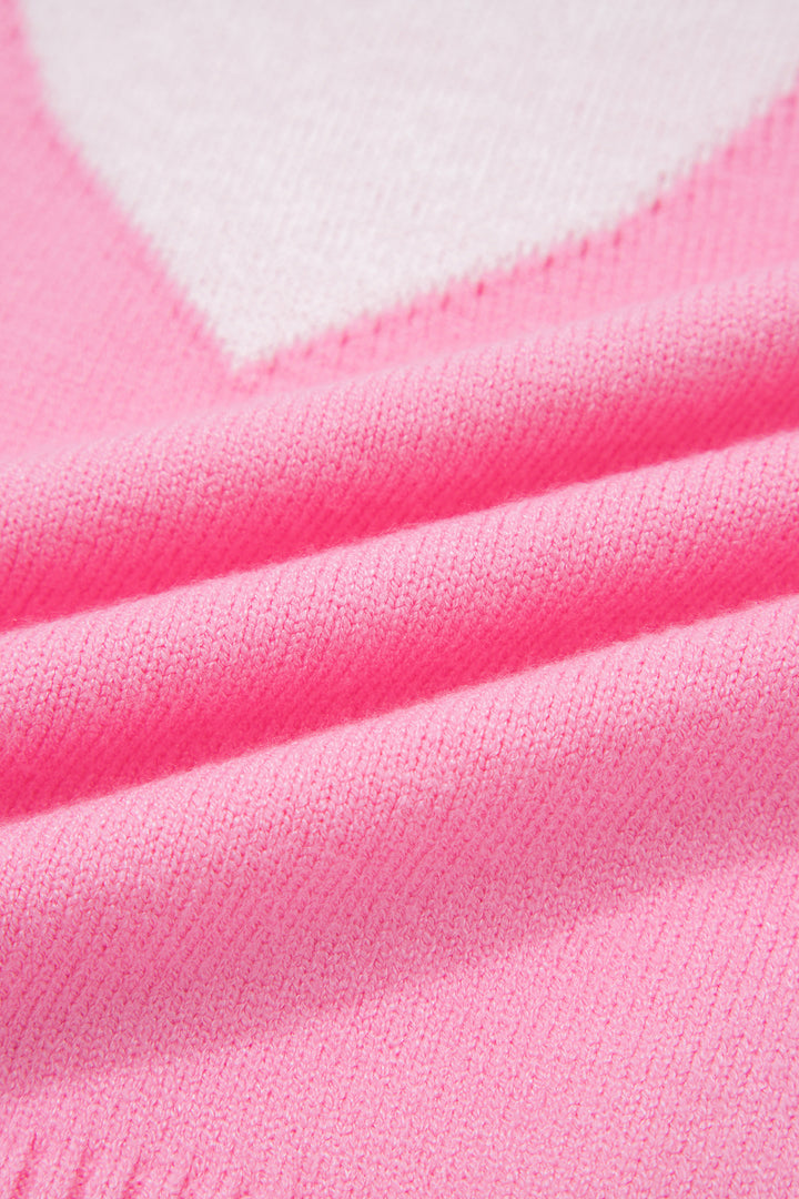 Pink Valentine Heart Graphic Cropped Short Sleeve Sweater