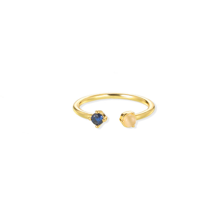 European And American Light-luxury 2-color Birthstone Peach-heart Zircon Stainless Steel 18K Gold-plated Womens Ring