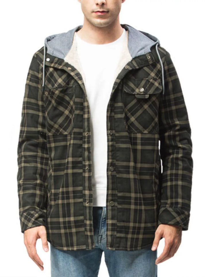 Men's Snap Down Plaid Flannel Hooded Jacket