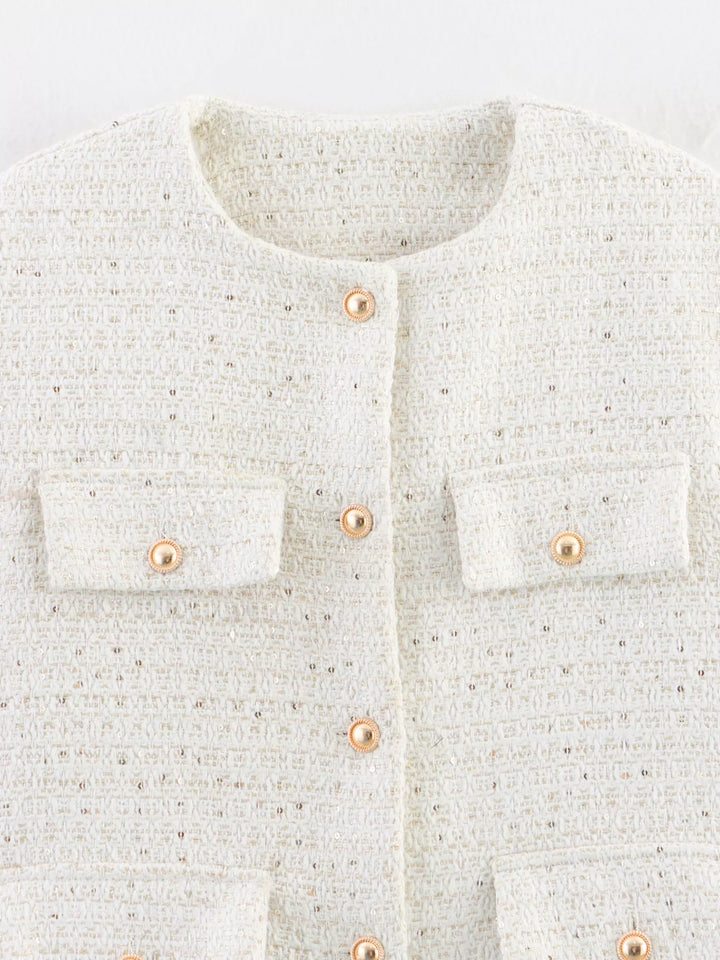 Tweed Button Up Cropped Outerwear