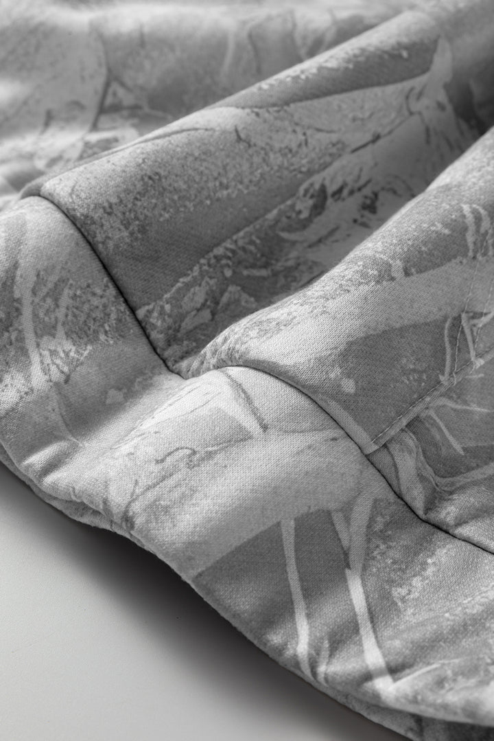 Gray Camouflage Woodland Print Oversized Sporty Hoodie