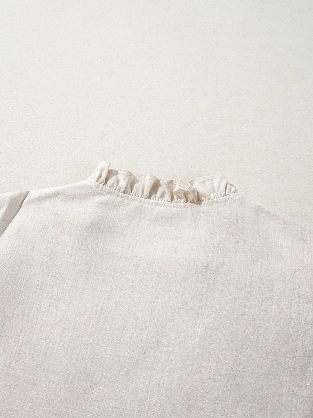 Floral Embroidered Short Sleeve Notched Blouse