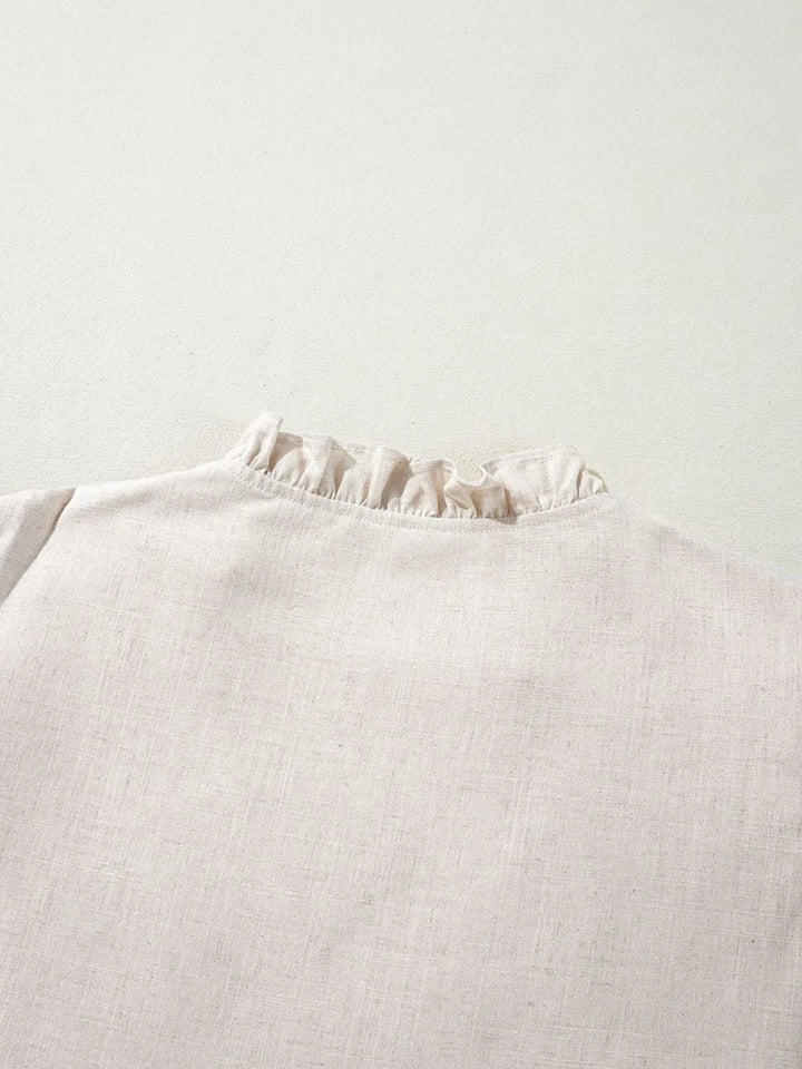 Floral Embroidered Short Sleeve Notched Blouse