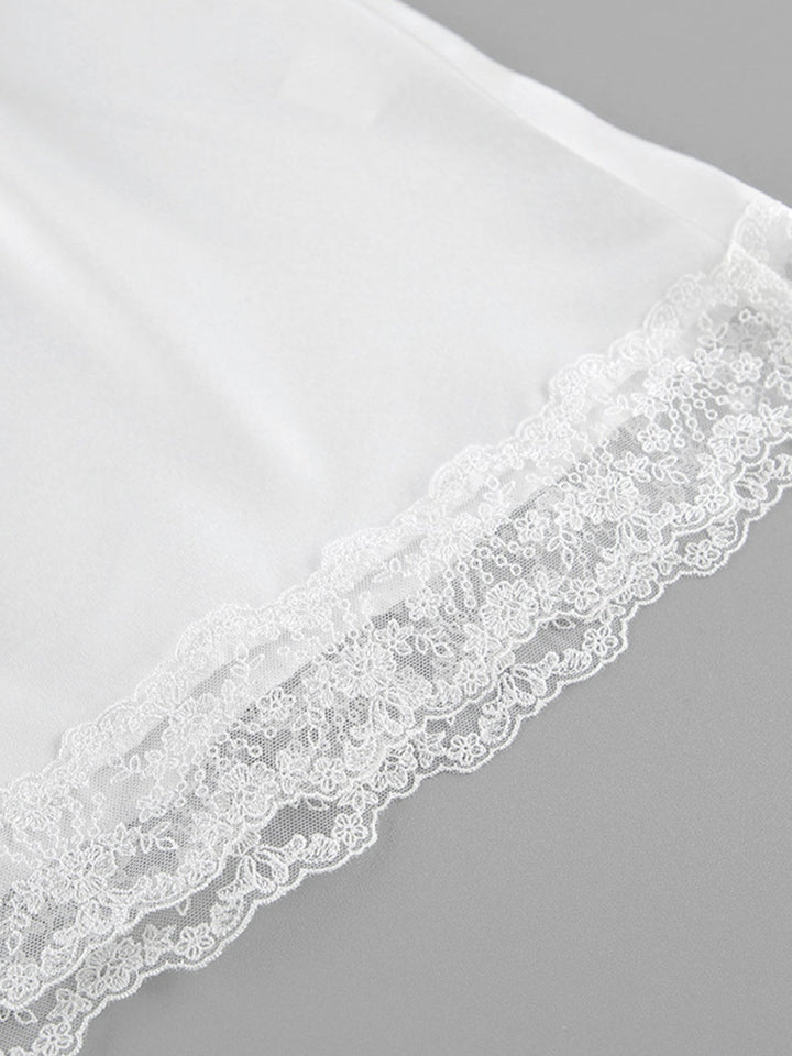 Lace Trimmed Top and Skirt Two-Piece Set
