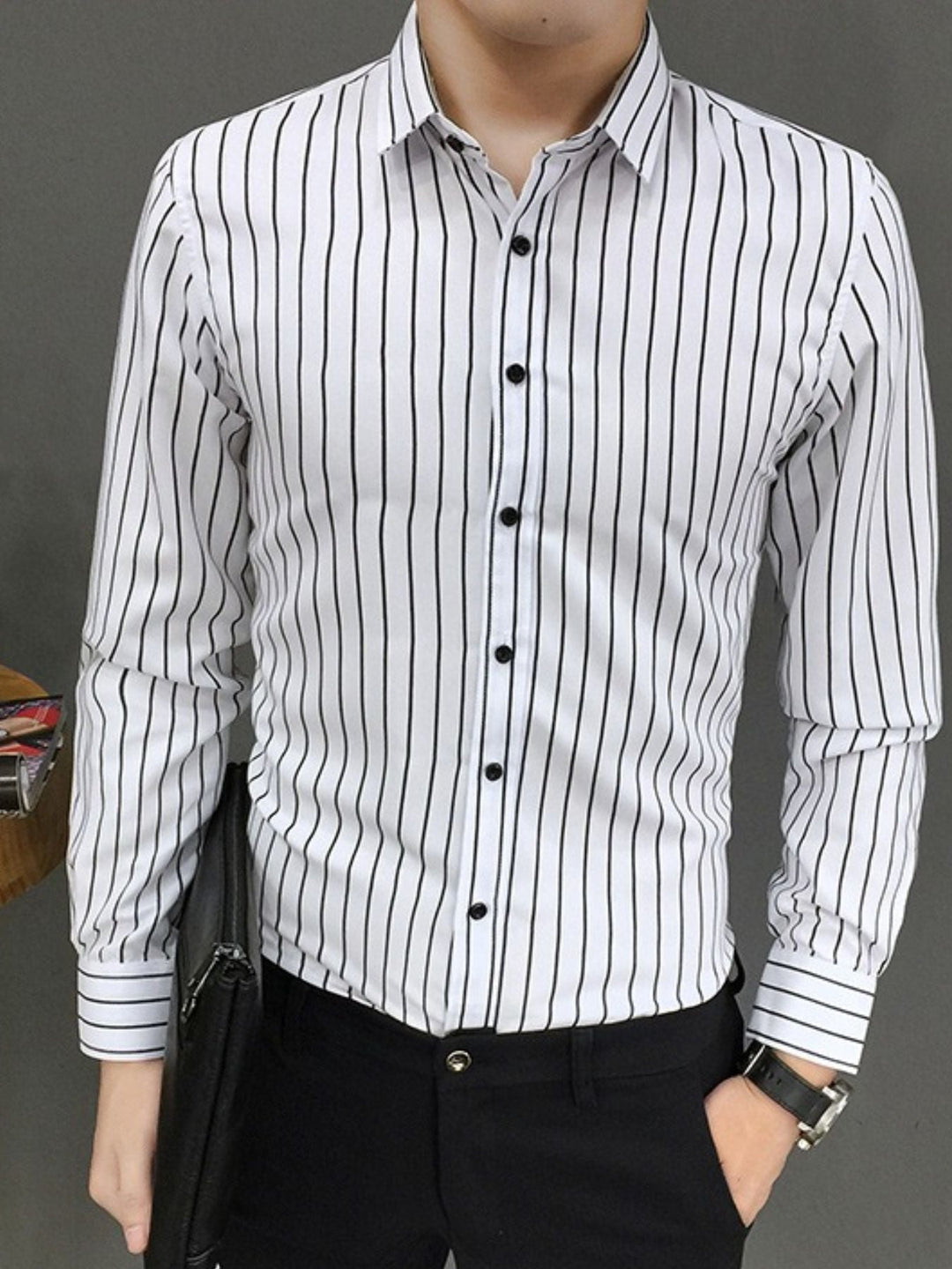 Men's Plus Size Striped Button Up Long Sleeve Shirt