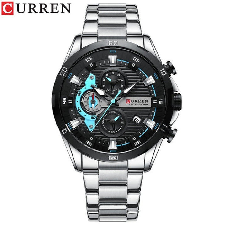Mens Six-Hand Steel-Strap Motorcycle Watch