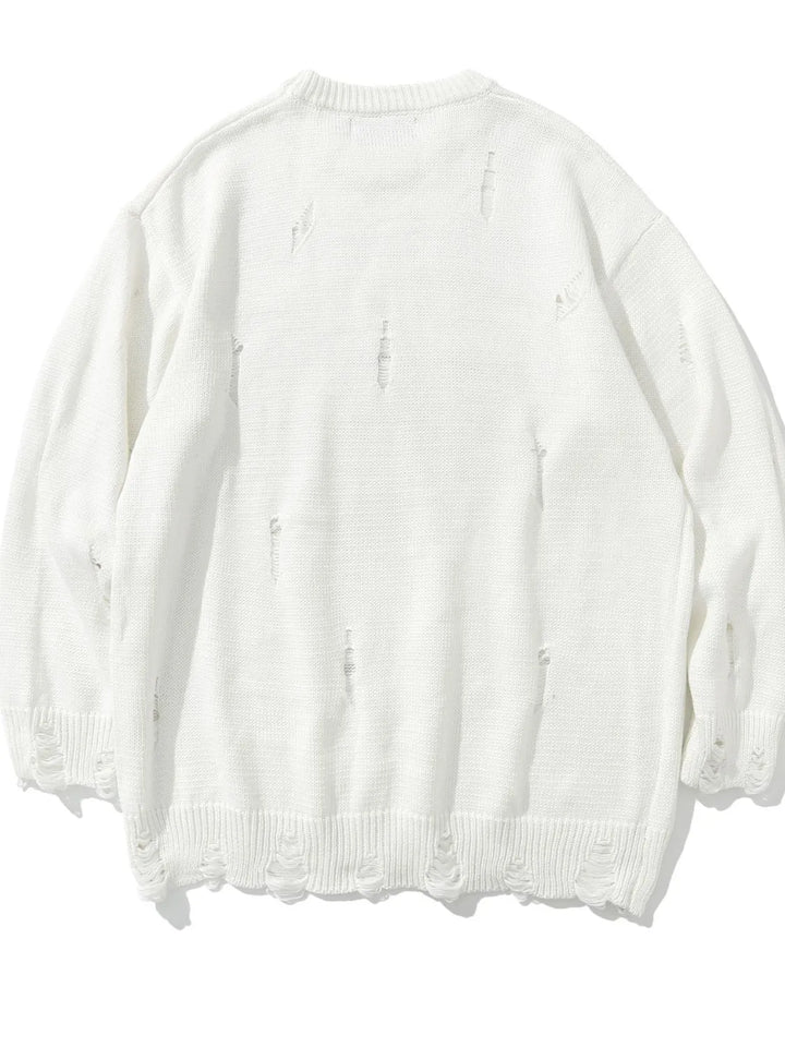 Men's Distressed Round Neck Sweater