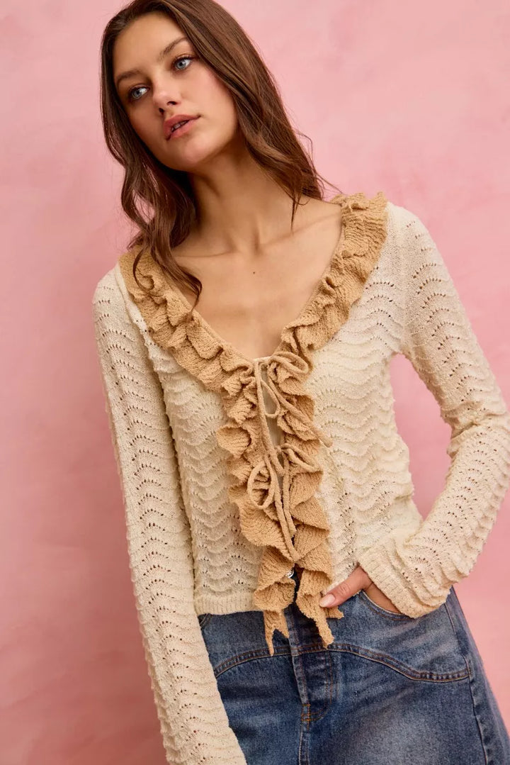 SO ME Pointelle Texture Lightweight Sweater Cardigan