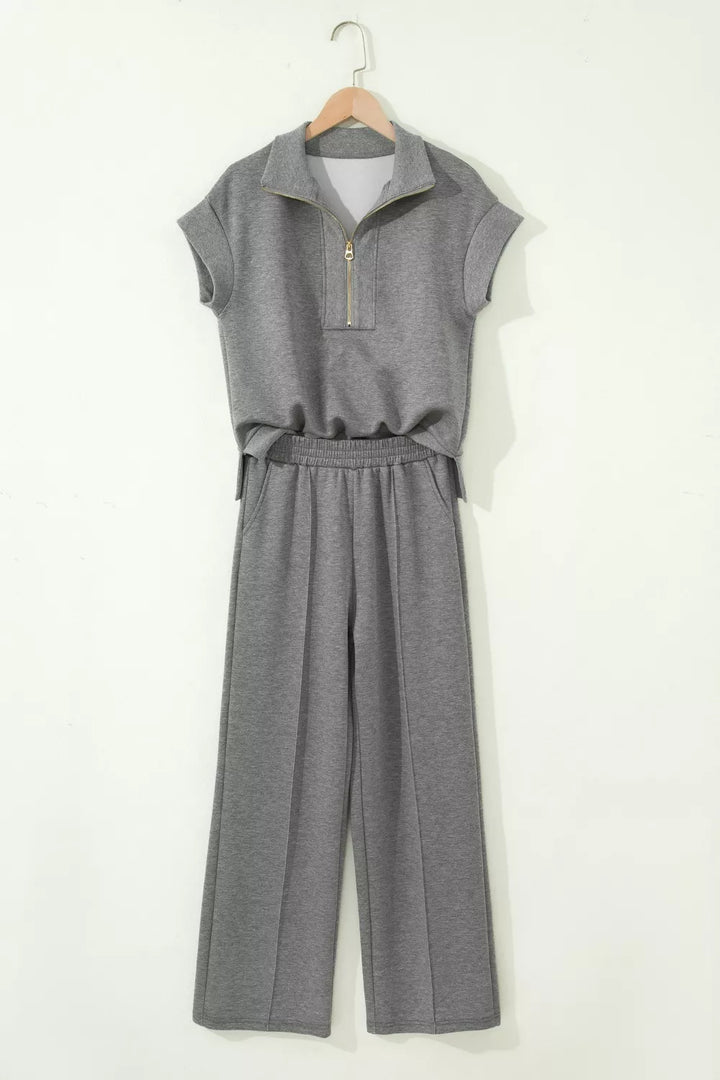 Half Zip Polo Tee Casual Pant Set