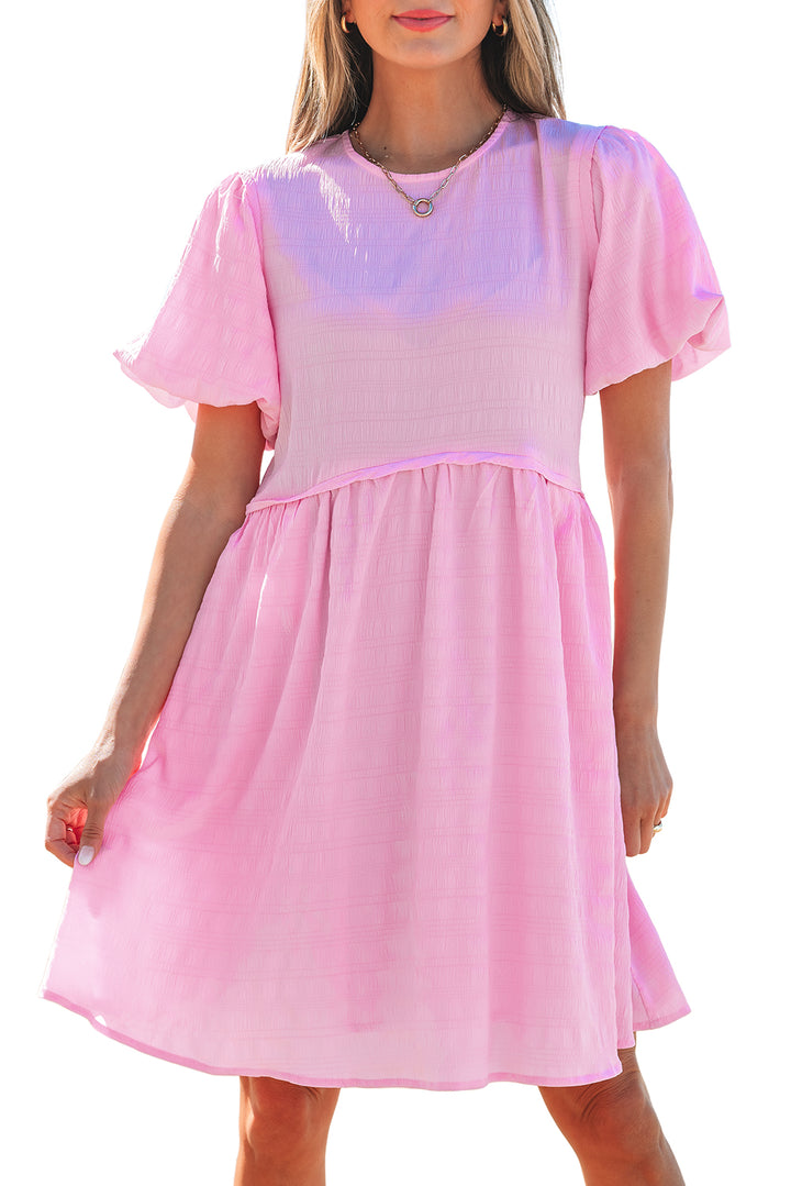 Bonbon Textured Bubble Sleeve High Waist Mini Dress
