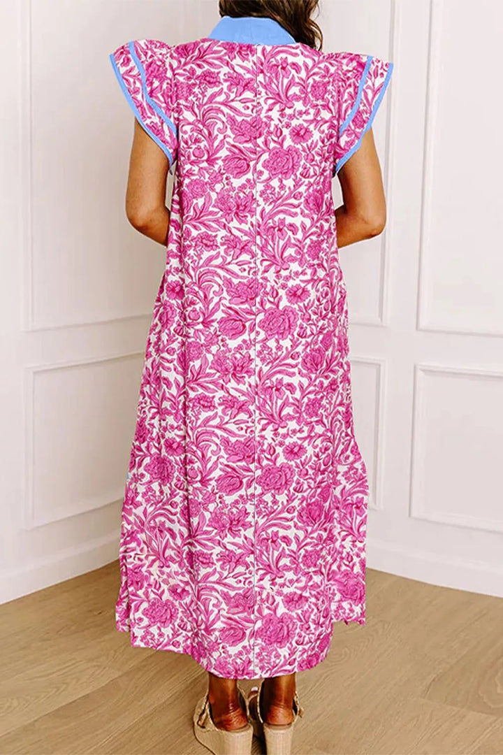 Floral Print Ruffle Cap Sleeve Dress