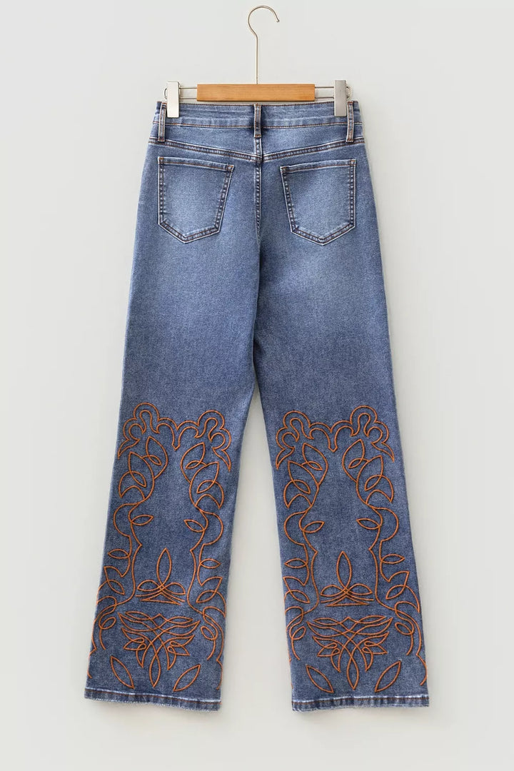Embroidered Flare Leg Jeans
