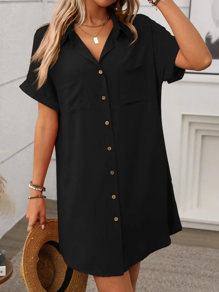 Button Down Short Sleeve Mini Dress
