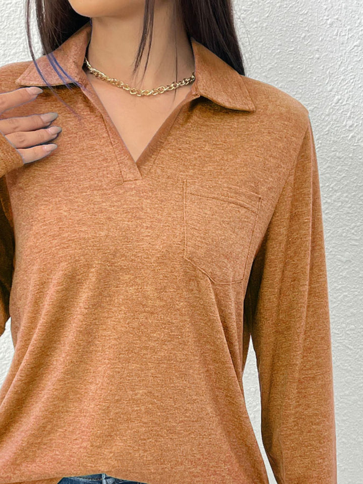 Collared Neck Long Sleeve T-Shirt