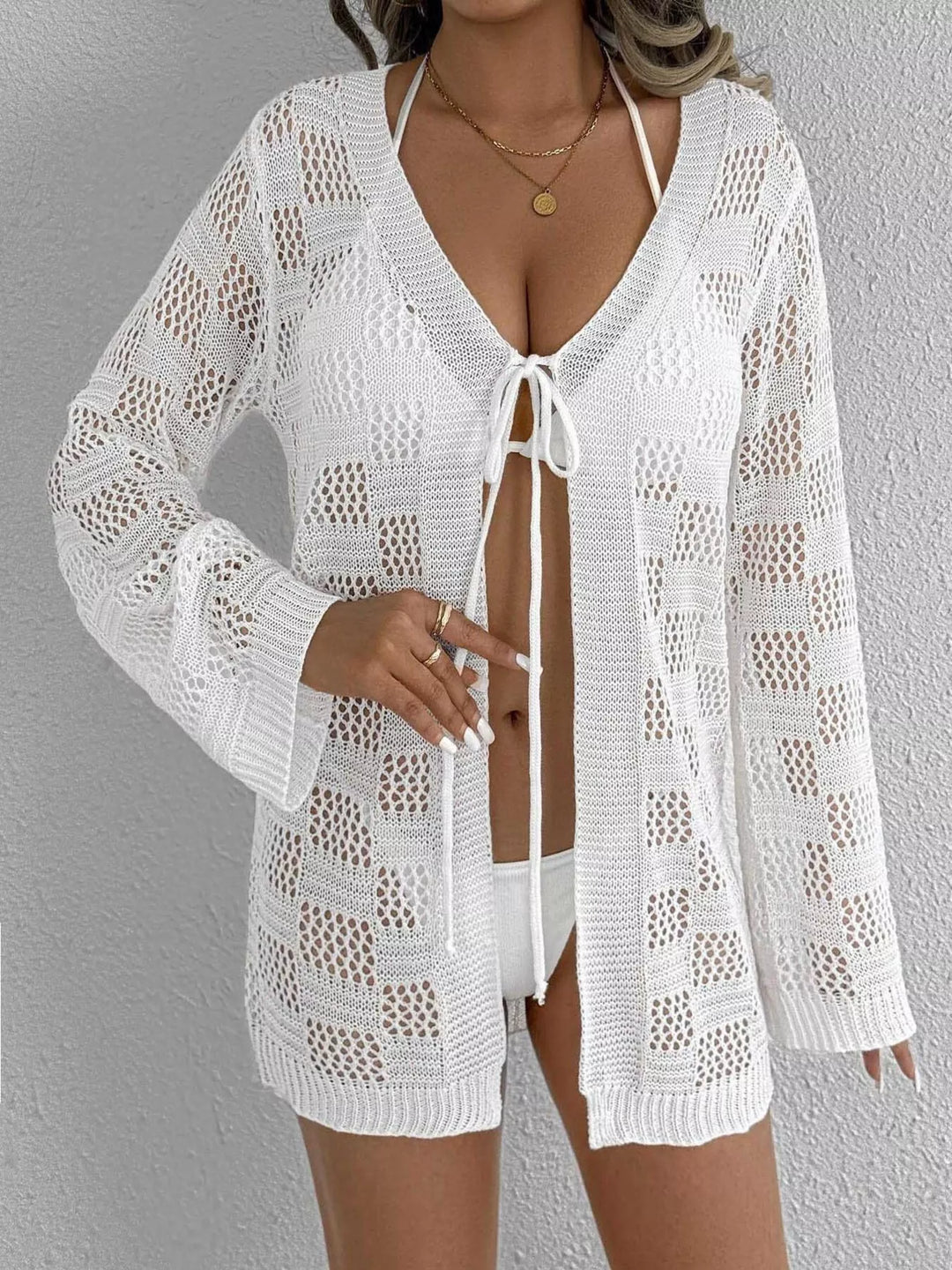 Crochet Knit Tie Front Cover-Up