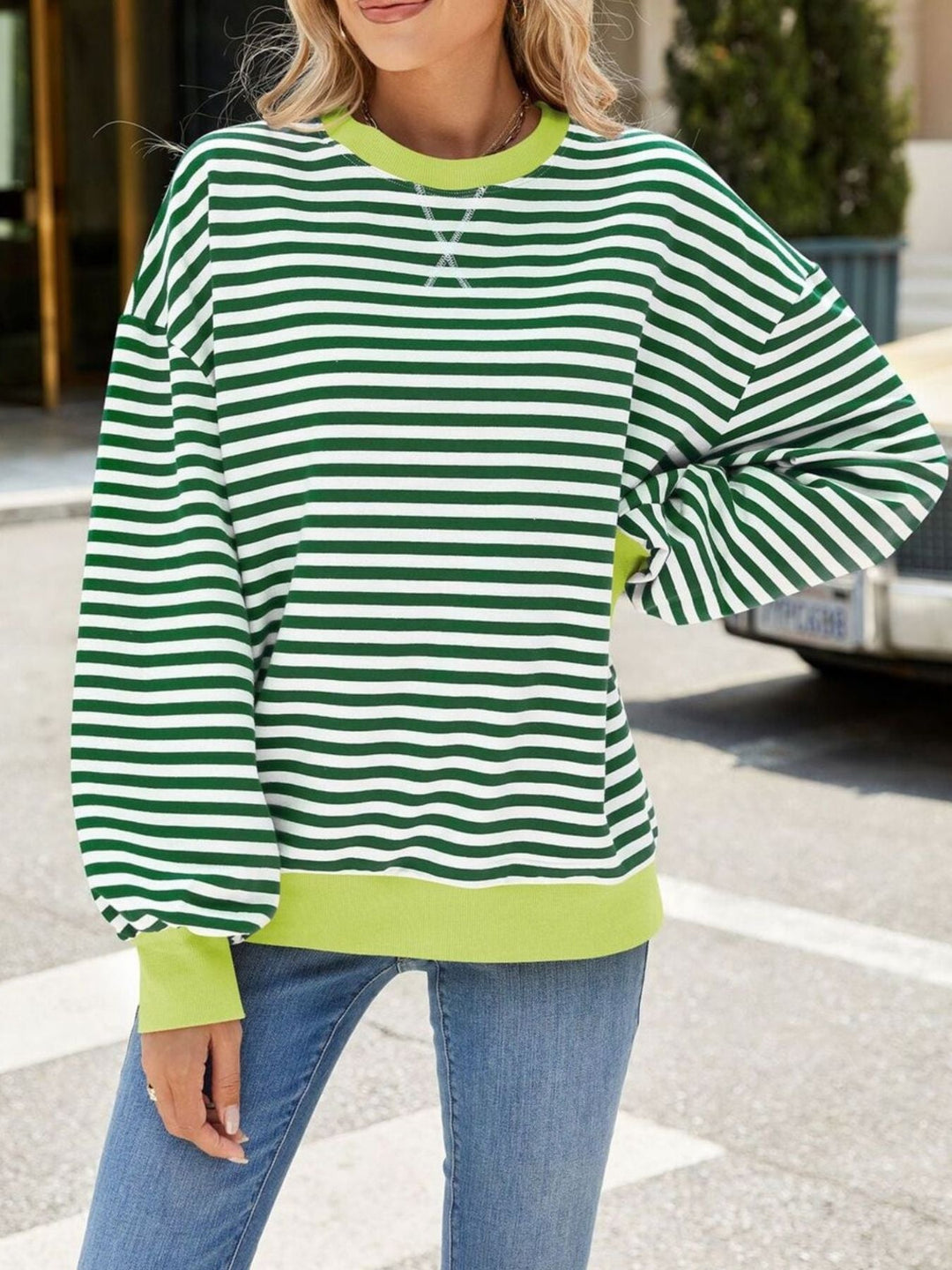 Striped Crew Neck Long Sleeve Sweatshirt