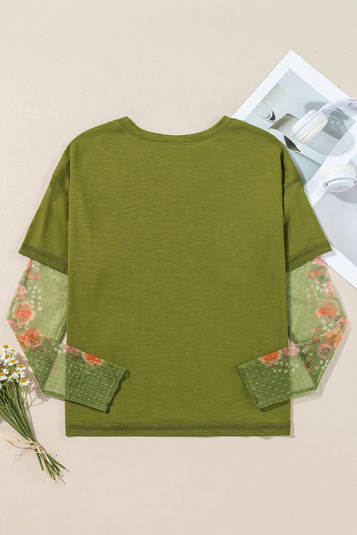 Round Neck Mesh Long Sleeve T-Shirt