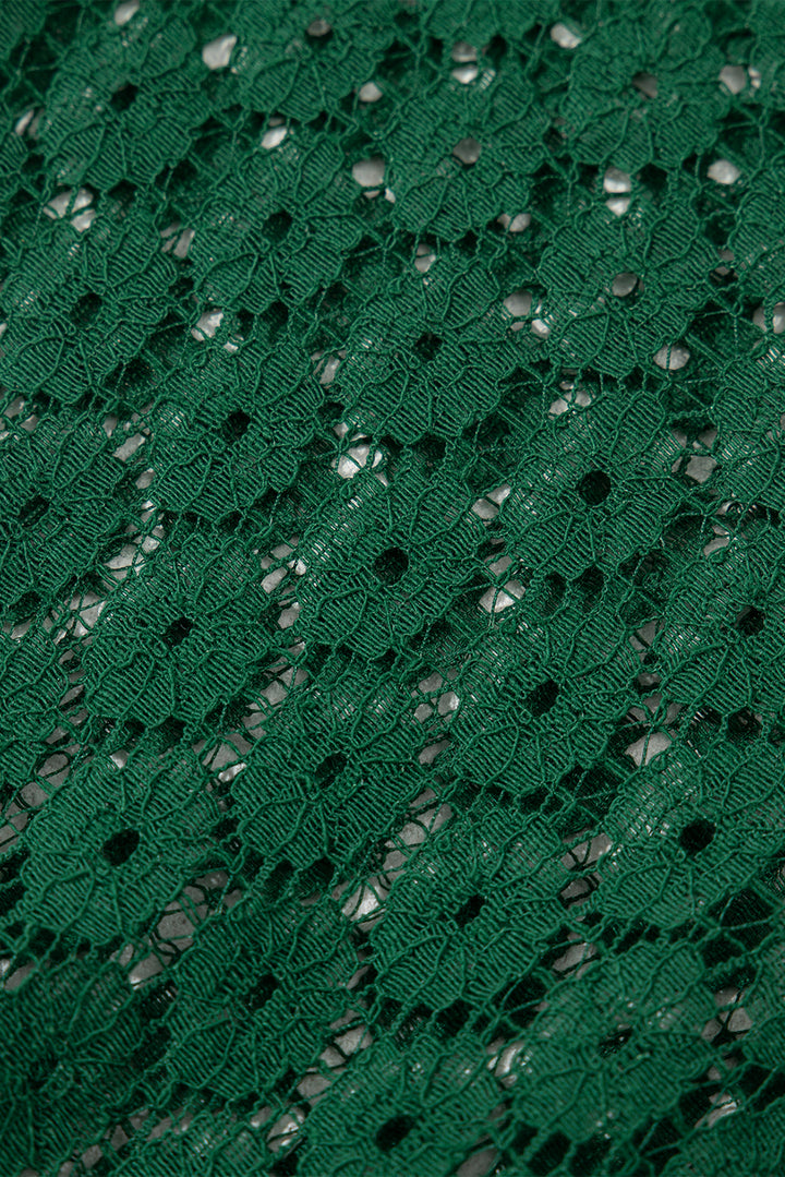 Green Contrast Lace Raglan Sleeve Pleated Detail Shift Dress