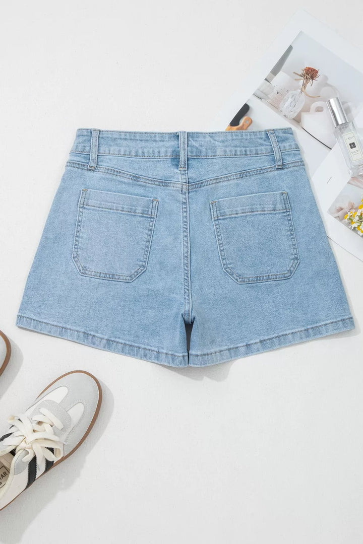 High Rise Patch Pocket Denim Shorts