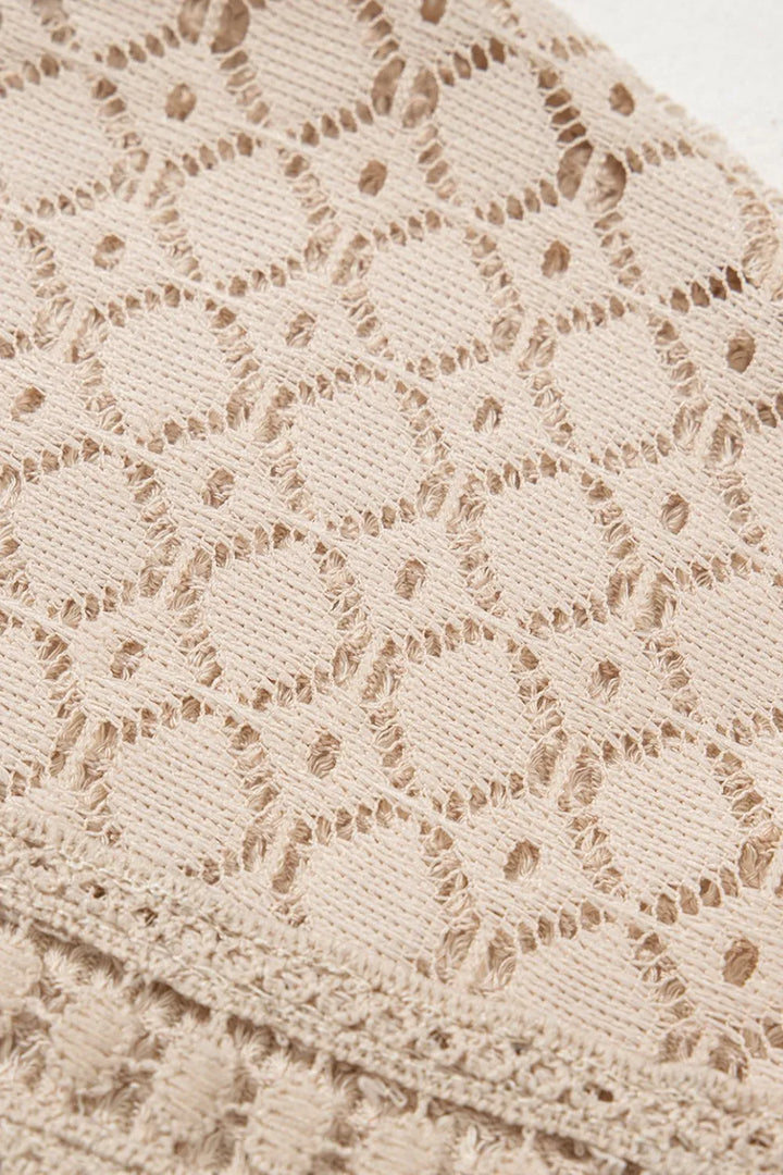 Lace Patchwork Waffle Short Sleeve Knit Top