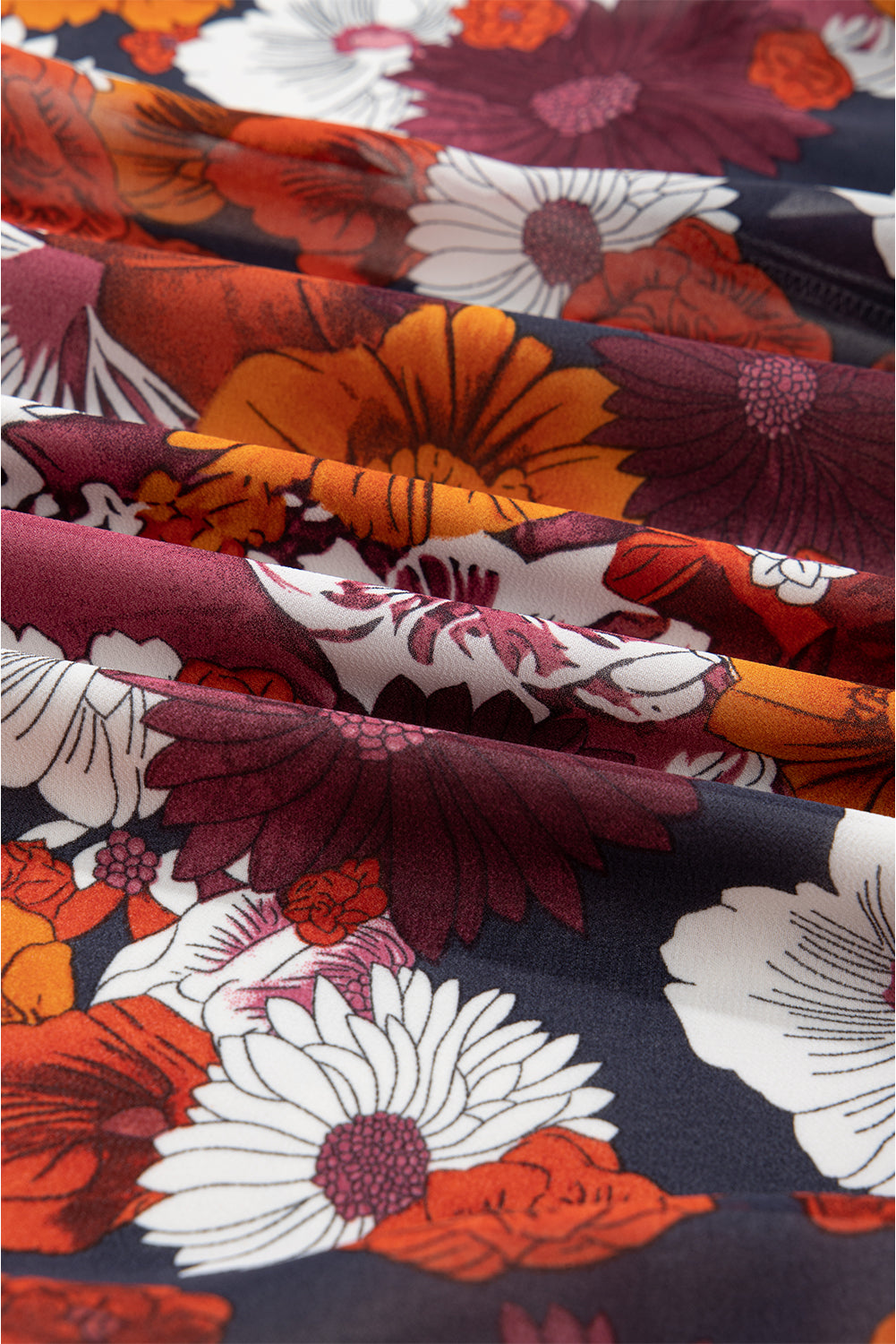 Red Floral Print Wrap V Neck Puff Sleeve Flowy Mini Dress