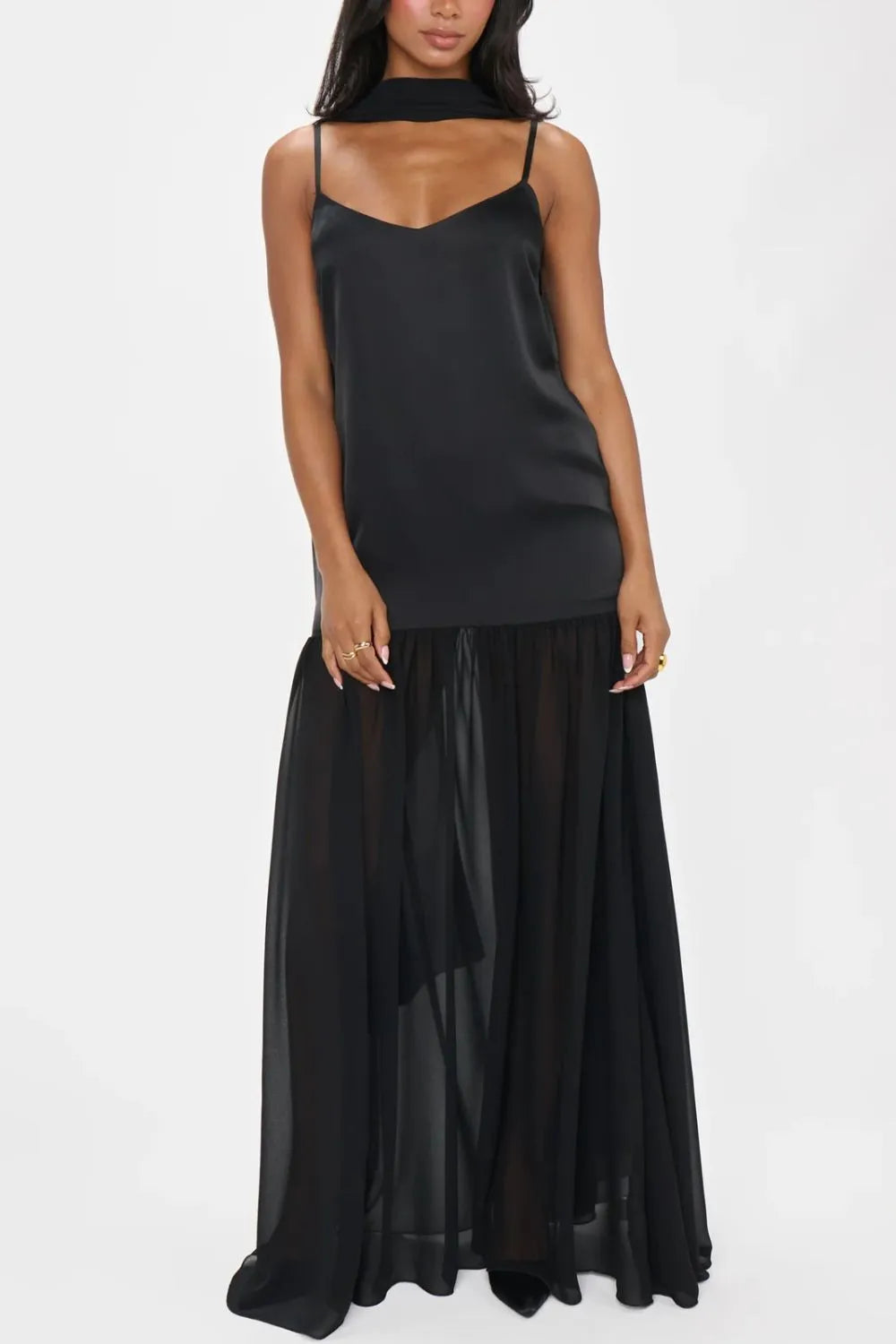 Adjustable Strap Maxi Cami Dress with Scarf