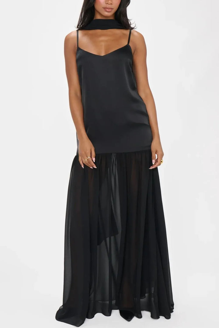 Adjustable Strap Maxi Cami Dress with Scarf