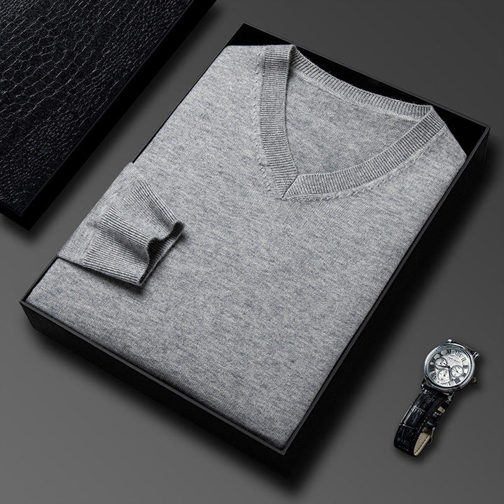 Mens Casual Slim-fit V-neck Solid-color Bottoming Top