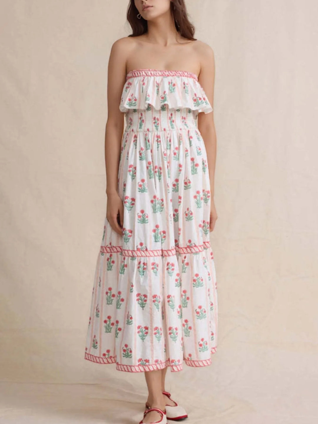 Floral Strapless Ruffle Dress
