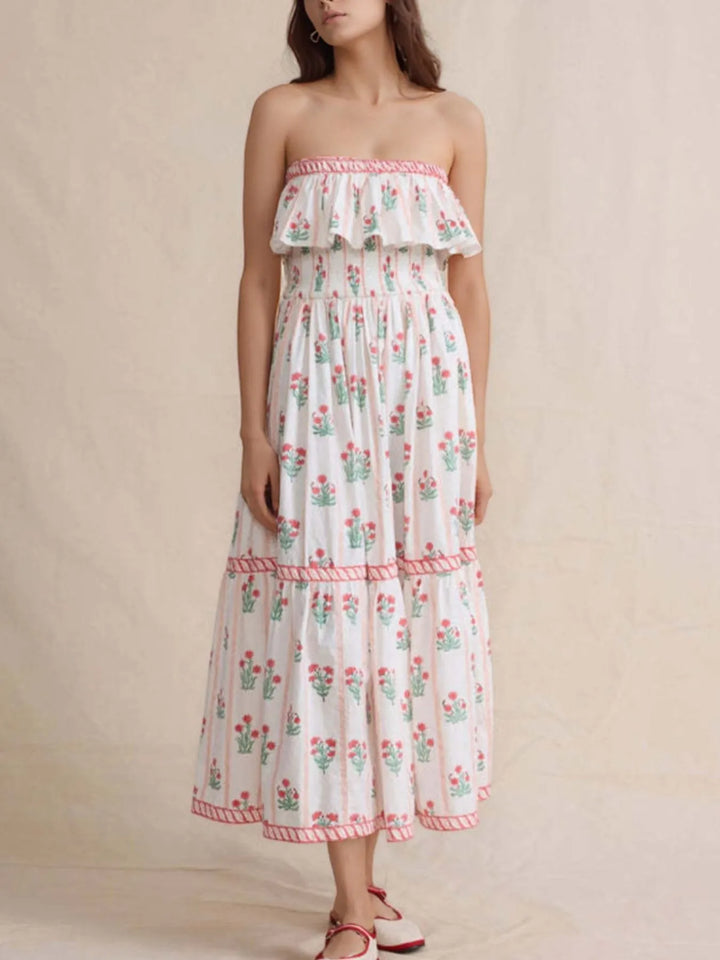 Floral Strapless Ruffle Dress
