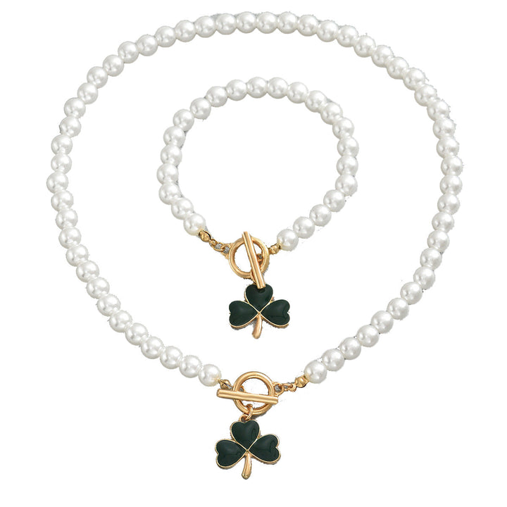 2026 Minimalist Heart Clover Women Jewelry Set, Niche Beaded Design Matching Clavicle Chain & Bracelet, Elegant Daily Matching Accessories
