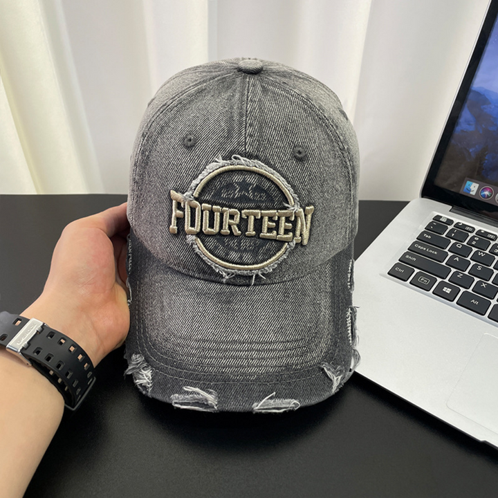 Monochromatic Individuality Frayed Letter Embroidery Washed-out Vintage Trend Fashion Holey Brim Baseball Cap Street Travel