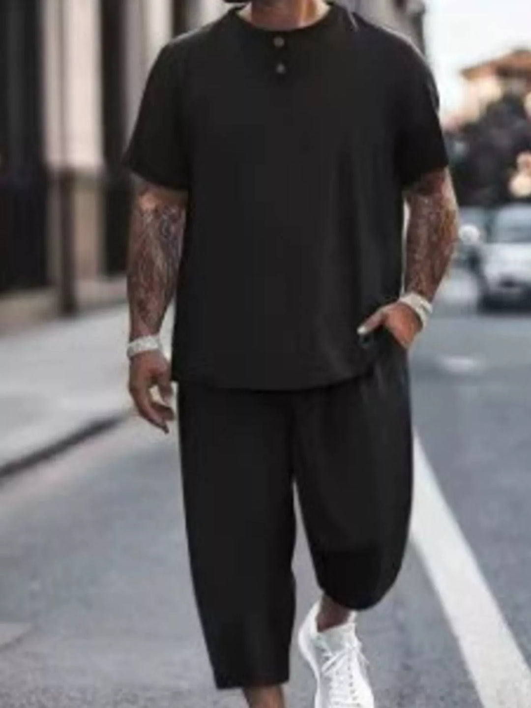 Men's Plus Size Casual Short Sleeve Top and Pants Set