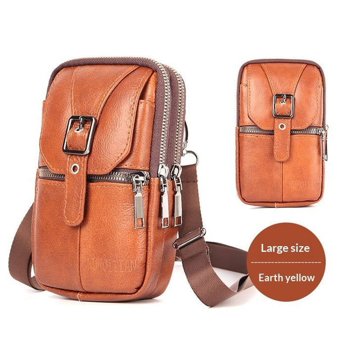 Genuine Leather Belt-Attached Multifunctional Phone Bag Mens Waist Bag